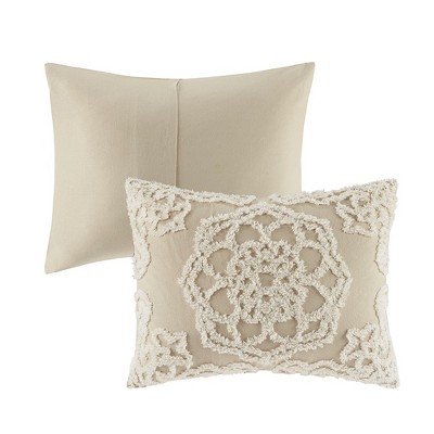 Full Beige Cotton Reversible Tufted Chenille Coverlet Set