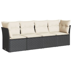 vidaXL 4 Piece Patio Sofa Set with Cushions Black and Cream - Without Table - 1 of 4