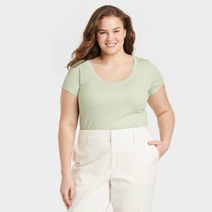 Women's Slim Fit Short Sleeve Ribbed Scoop Neck T-Shirt - A New Day™ - 1 of 3