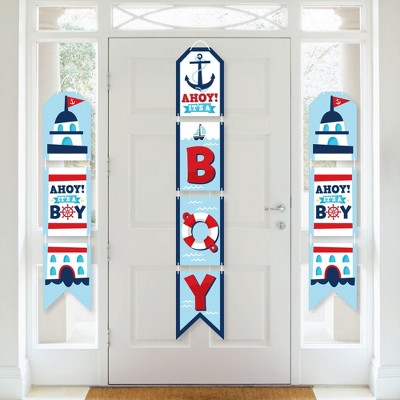 Big Dot of Happiness Ahoy It's a Boy - Hanging Vertical Paper Door Banners - Nautical Baby Shower Wall Decoration Kit - Indoor Door Decor