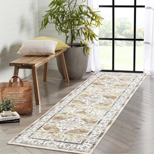 Washable Runner Rug, Vintage Oriental Low Pile, Ultra-Thin Non-Slip, Distressed Accent Carpet for Hallway, Kitchen, Bedroom - 1 of 4