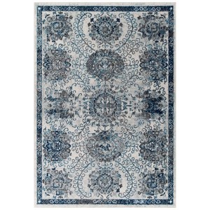 Modway Entourage Kensie Distressed Vintage Floral Moroccan Trellis Area Rug, 5x8, Ivory and Blue - 1 of 4