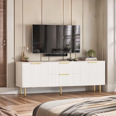 Angel Sar TV Stand for 70+ Inch TV, Modern Media Console, White Tv Stand for Bedroom