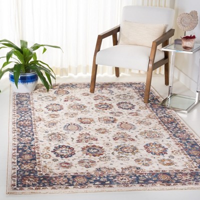 Ivory and Navy Synthetic Hand-knotted Square Area Rug