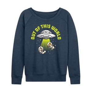 Women's - Disney - UFO Out Of This World Lightweight French Terry Wide Neck Long Sleeve Shirt - 1 of 4