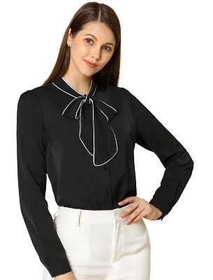 INSPIRE CHIC Women's Tie Neck Contrast Color Button Down Long Sleeves Shirt