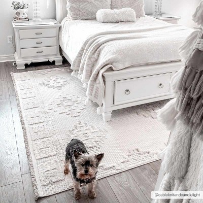Cream Geometric High-Low Shag Area Rug 7'10" x 10'