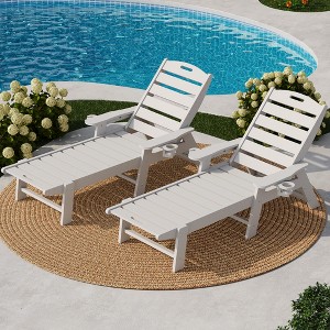 HDPE 5-Position Patio Lounge Chair for Outside, HDPE Chaise Lounge Outdoor with Cup Holder, Resin Pool Lounger Chair - 1 of 4