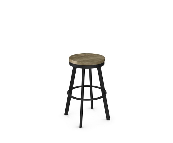 30" Amisco Warner Bar Stool with Beige Wood Seat Black Metal