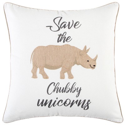 20"x20" Oversize Rhino Square Throw Pillow Cover - Rizzy Home: Cotton Canvas, Hidden Zipper, Animal Quote Pattern