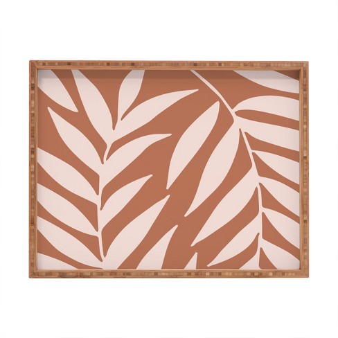 Pink Leaves Rectangle Art Tray