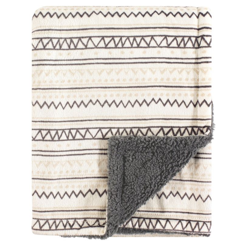 Hudson Baby Infant Plush Blanket with Faux Shearling Back, Aztec, One Size, 1 of 3