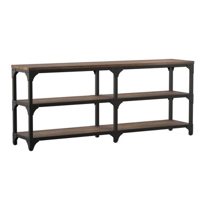 Industrial Style Metal Frame Console Table with 2 Shelves Gray/Brown - Benzara