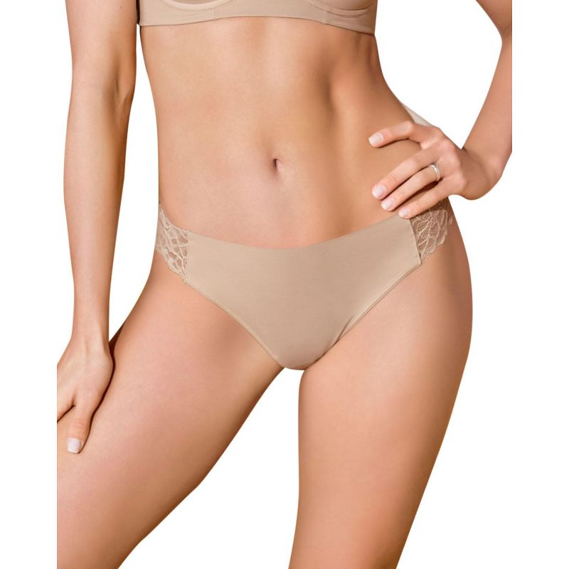 Leonisa  Lace Side Seamless Thong Panty - Beige L, 1 of 7