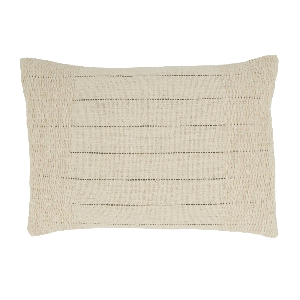 Photos - Pillow 14"X20" Oversize Textured Striped Lumbar Throw  Cover Natural - Saro