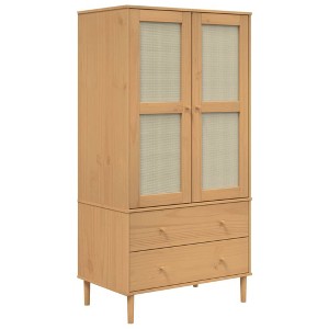 vidaXL SENJA Wardrobe Storage Cabinet Cupboard Rattan Look Solid Wood Pine - 1 of 4