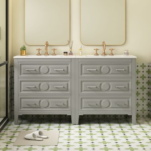 CAVINAS Bathroom Vanity with Ceramic Sink Combo,Freestanding Single Vanity Set with 3 Drawers,Bathroom Storage Cabinet with Wood Frame - 1 of 4