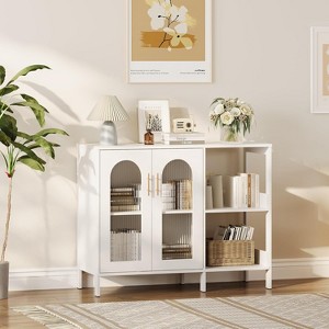 Buffet Sideboard with Glass Doors and Adjustable Shelves, Wooden Storage Cabinet with Metal Handles for Living Room, Kitchen, Dining Room - 1 of 4