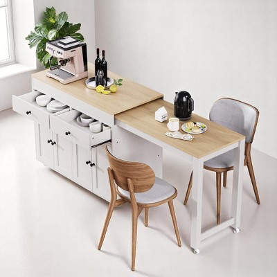 74.5" Kitchen Island Cart with Extendable Dining Table, 2 Drawers, 4-Door Storage Cabinet, Spice Rack, Locking Wheels, Kitchen and Dining Cabinets