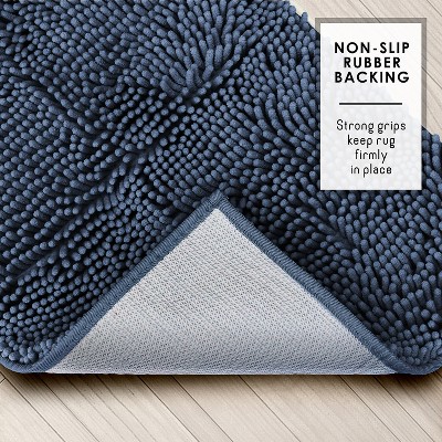 Navy Blue Chenille 17x24 Non-Slip Quick Dry Bath Rug