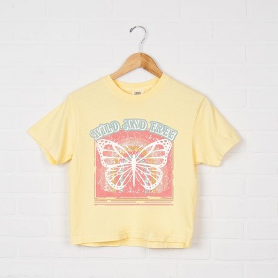 Simply Sage Market Women's Wild and Free Butterfly Short Sleeve Relaxed Fit Cropped Tee