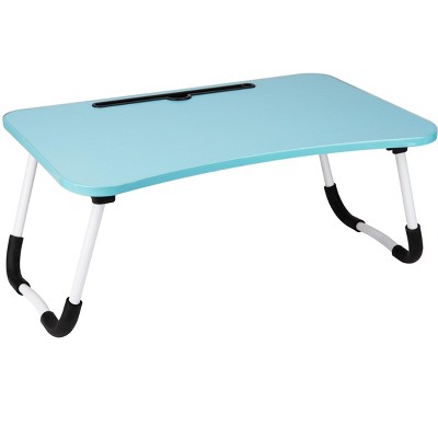 Mind Reader Kids' Lap Desk, Freestanding Portable Table with Side Pockets  for Coloring Books, Tablets, Toys, Reading, Snacks, Plastic. Blue 