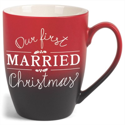 Elanze Designs Our First Married Christmas Two Toned Ombre Matte Red and Black 12 ounce Ceramic Stoneware Coffee Cup Mug