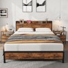 Bed Frame Charging Station with 2 USB Ports & 2 AC Outlets, Heavy Duty Metal Bed Frame with Wooden Headboard and Footboard, Rustic Brown - 3 of 4