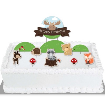 Big Dot of Happiness Woodland Creatures - Birthday Party Cake Decorating Kit - Happy Birthday Cake Topper Set - 11 Pieces