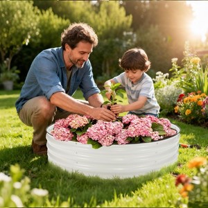 4x4x1ft Galvanized Raised Garden Bed Kit, Round Raised Beds with Open-Ended Base, Metal Planter Box for Vegetables, Flowers, Herbs & Fruits - 1 of 4