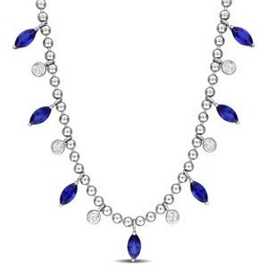 EVERLY JEWELRY | Sterling Silver 5 4/5ct TGW Created Blue and White Sapphire Bead Necklace, 17 inc - 1 of 4