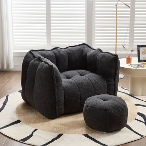 Sapphtopaz Soft Chenille Bean Bag Chair with Footstool Lazy Sofa Chair Bean Bag Chairs for Adults Stuffed High Resilient Foam for Gaming, Watching TV - 1 of 4