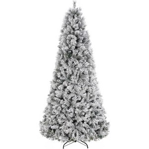 Snow Flocked Artificial Christmas Tree with 300 Multicolor LED Lights - 8 Lighting Modes, Foldable Metal Base, Flame Retardant PVC - 1 of 4