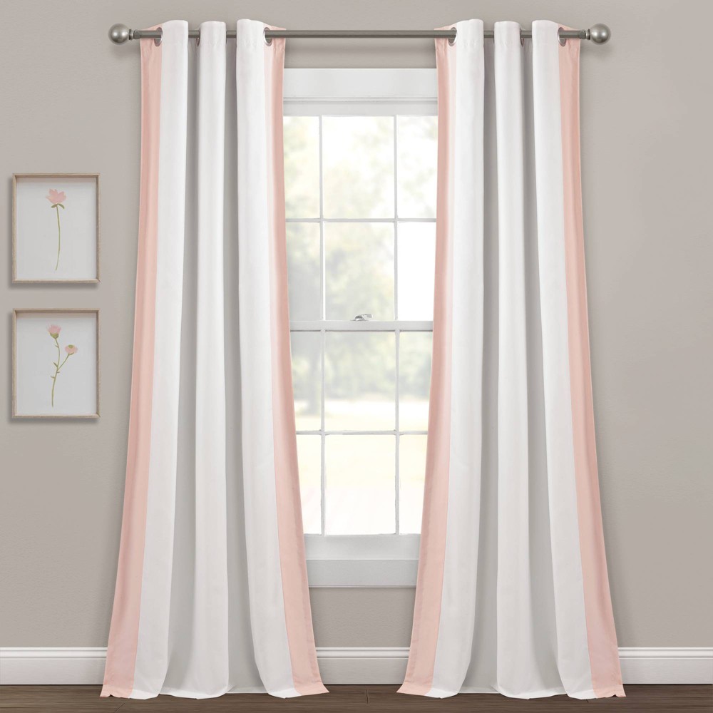 40"x84" Kids' Block Border 100% Lined Grommet Blackout Single Window Curtain Panel White/Blush - Lush D&eacute;cor