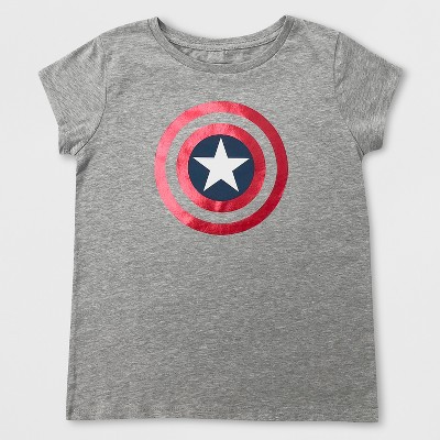 Girls Captain America Shield Short Sleeve T Shirt Heather