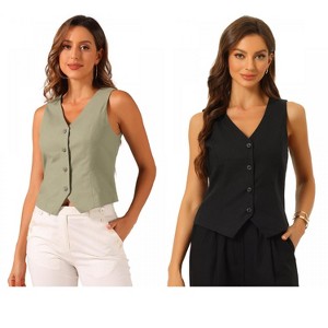 INSPIRE CHIC Women's Fashion Sleeveless Button Down V Neck Crop Summer Vest 2 Packs - 1 of 4