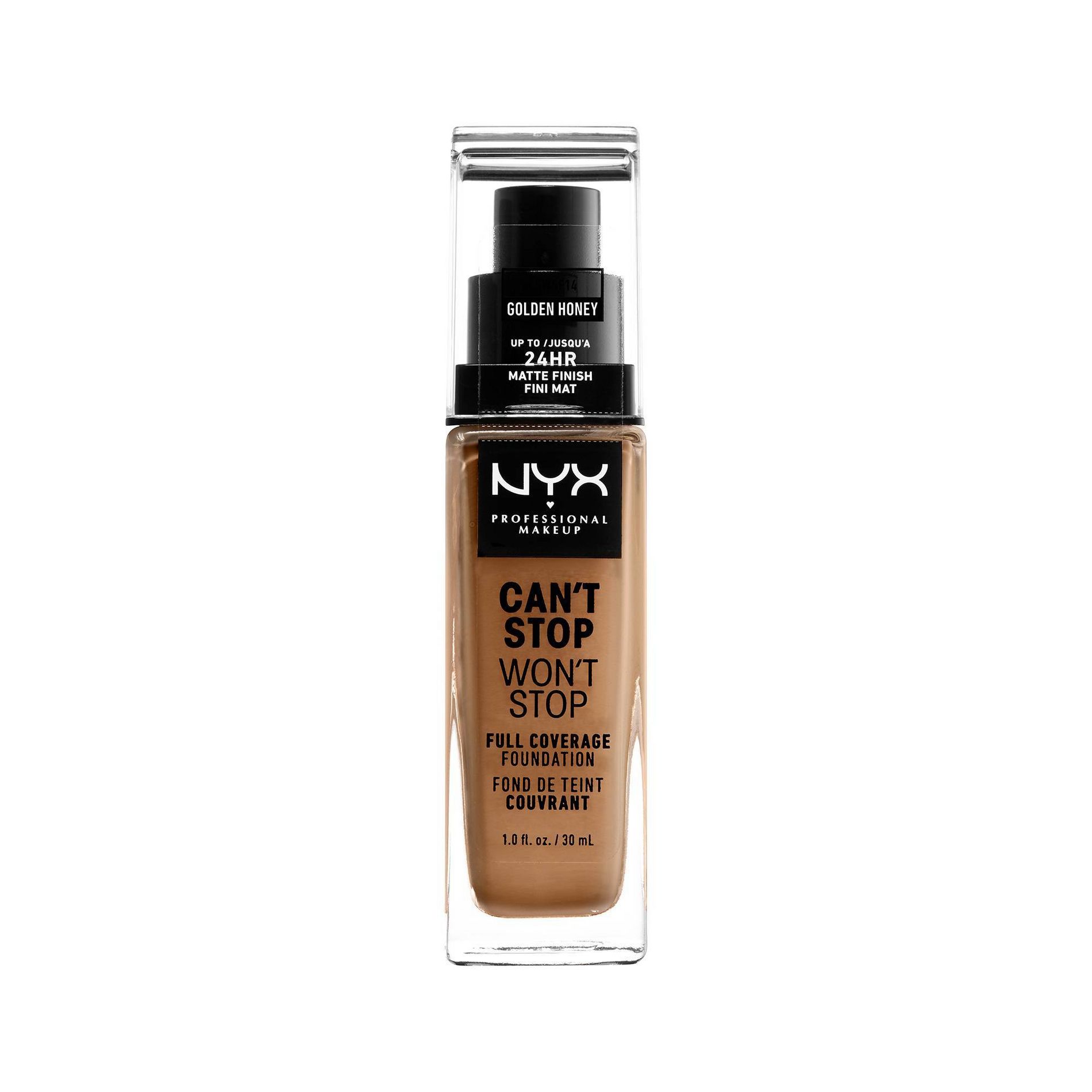 NYX Professional Makeup Can't Stop Won't Stop 24Hr Full Coverage Matte Finish Foundation - 14 Golden Honey - 1 fl oz: Paraben-Free