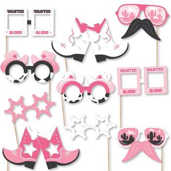 Big Dot of Happiness Rodeo Cowgirl Glasses and Masks - Paper Card Stock Pink Western Party Photo Booth Props Kit - 10 Count