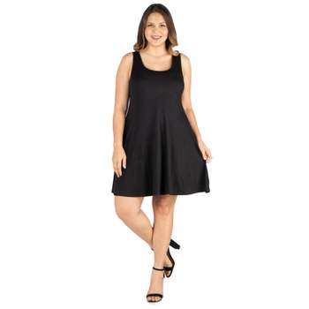 24seven Comfort Apparel Women's Plus Fit and Flare Tank Dress-Black-3X