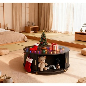 32" Tambour Door Round Coffee Table, End Table with Hidden Storage, - 1 of 4