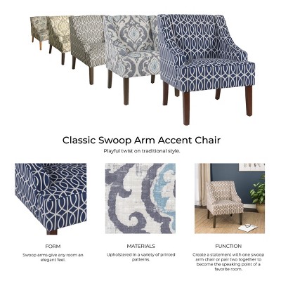 Suri Blue Classic Swoop Accent Chair with Wood Legs