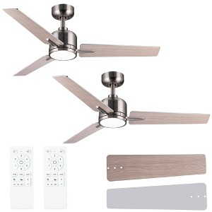 YUHAO Hushine 2-Pack 48 in. Indoor Nickel Downrod Standard Ceiling Fan with Light, Remote Included and Reversible Blades - 1 of 4