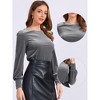 INSPIRE CHIC Women's Velvet Casual Round Neck Puff Long Sleeve Blouse - 2 of 4
