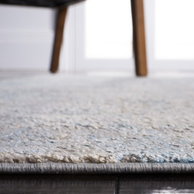 Gray and Blue Hand-Knotted Square Viscose Area Rug