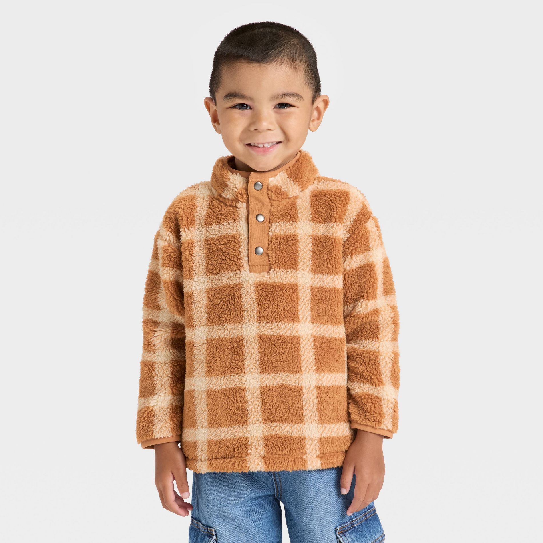 Toddler Boys' Faux Shearling Mock Neck Pullover Sweatshirt - Cat & Jack™ Brown
