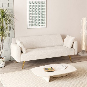 71.7Inch Sofa Bed, Modern Soft Fabric Comfy Sofa With 4 Metal Legs, Comfortable Armrest And Backrest, 2 Pillows, For Small Spaces, Apartment Beige - 1 of 4