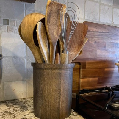 Mooues 9 Piece Wooden Spoons for Cooking, Wooden Utensils for Cooking with  Utensils Holder, Natural Teak Wooden Kitchen Utensils Set with Wooden Spoon