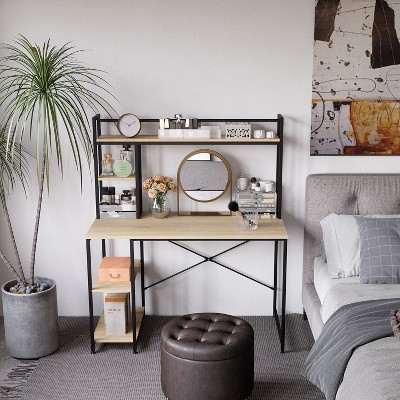 Bestier 47” Computer Desk with Hutch and Adjustable Storage Bookshelf, 55” Tall Simple Office Desk with Shelves