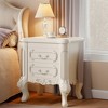 Resenkos Elegant Carved Nightstand, Dual Drawer End Table for Bedroom, Sturdy & Stylish, White - 2 of 4
