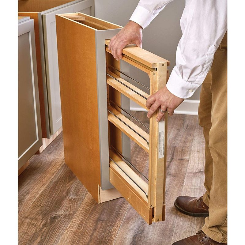 Rev-A-Shelf 3" Pull Out Shelf Organizer for Between Base Kitchen Cabinets, Adjustable Filler Spice Rack Seasoning Storage Holder, Wood, 438-BC-3C, 5 of 7
